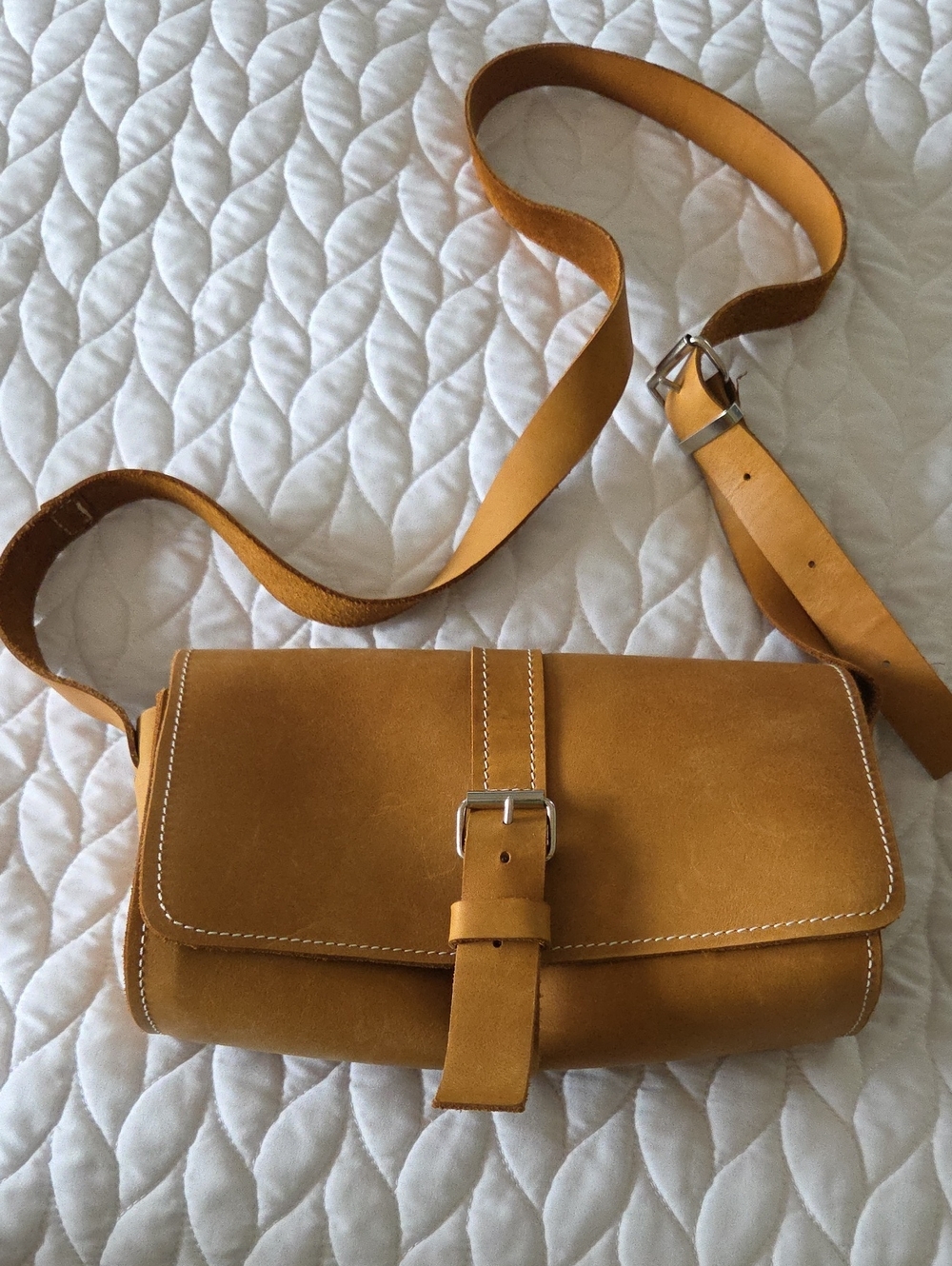 Mustard Yellow Leather Crossbody Bag - Hand Made